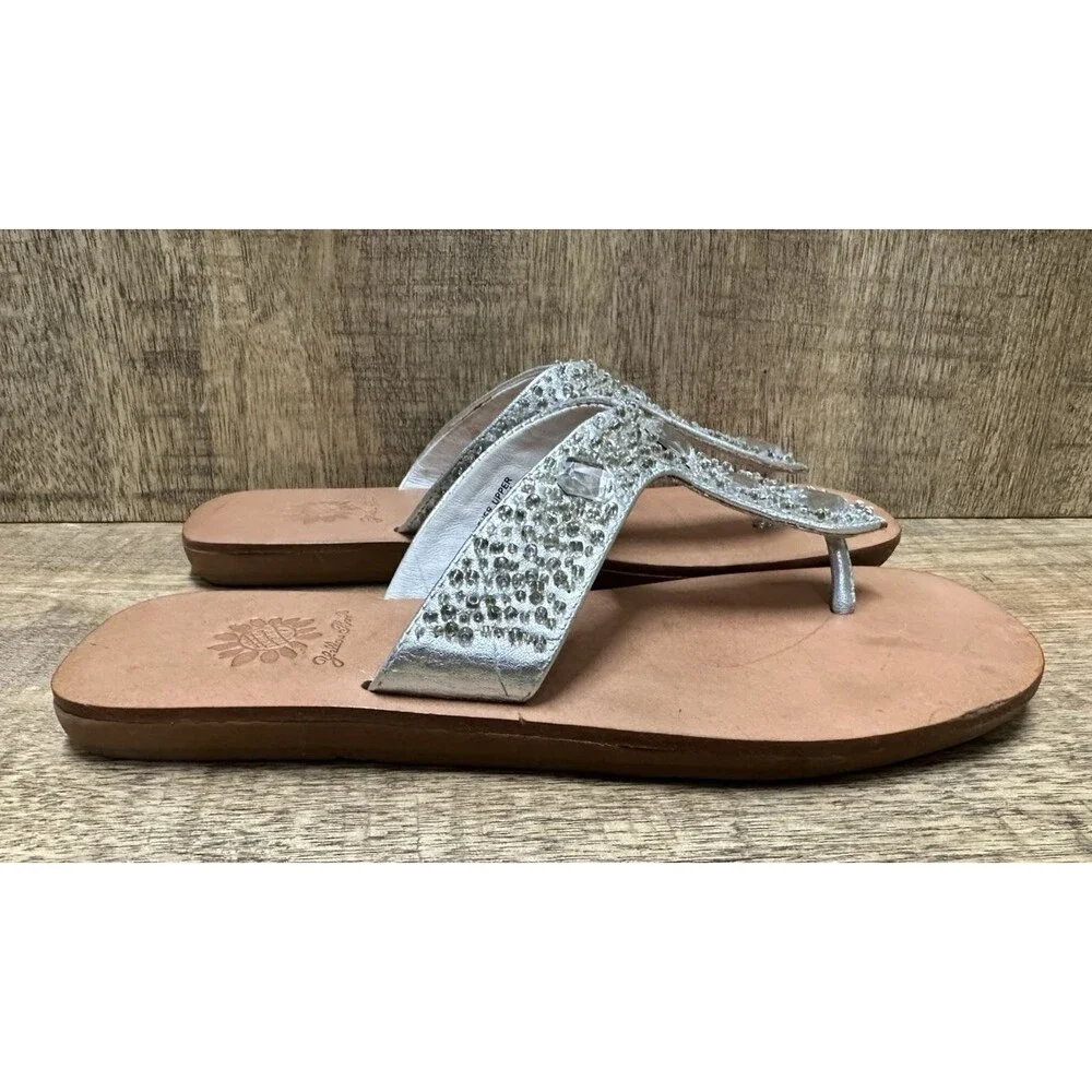 Yellow Box women size 6 silver leather thong flip flops sandals with jewels - Picture 4 of 13